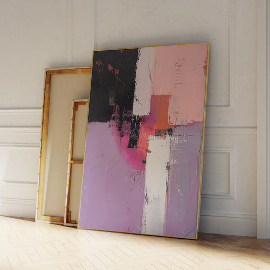 Modern Abstract Pink Black Purple Color Block Wall Art Fine Art Canvas Prints Pictures For Living Room Bedroom Art For Contemporary Interiors