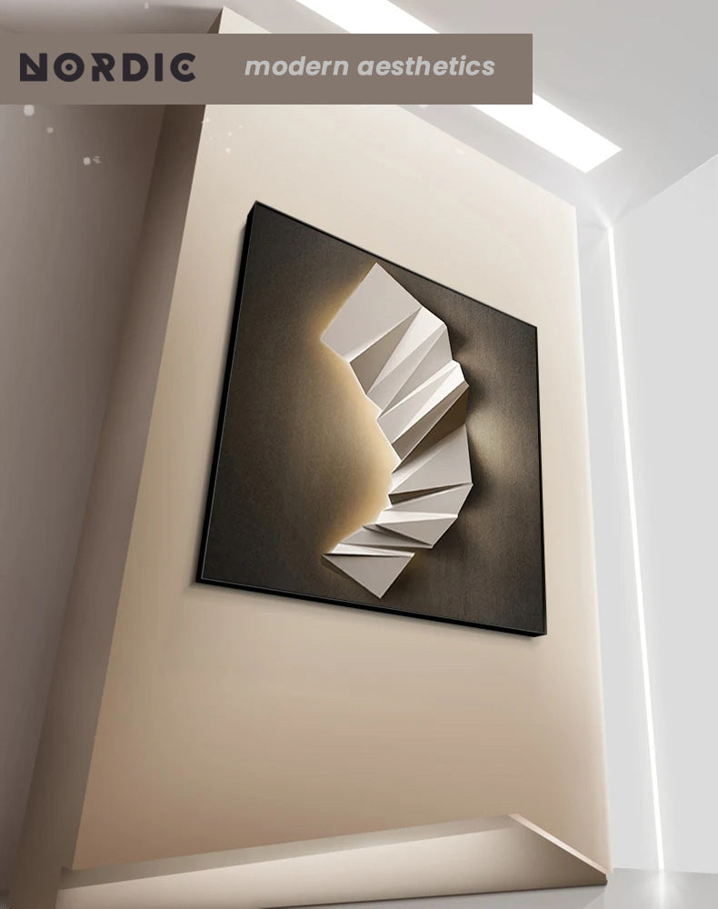 Modern Aesthetics 3d LED Effect Abstract Geometric Wall Art Fine Art Canvas Prints Square Format Pictures Art For Contemporary Interiors