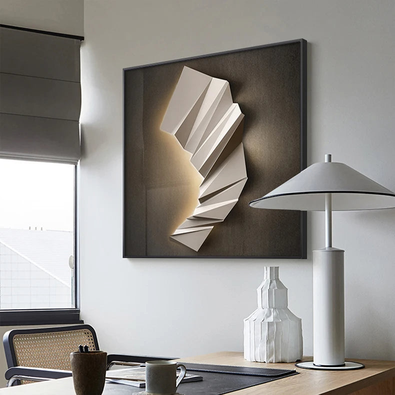 Modern Aesthetics 3d LED Effect Abstract Geometric Wall Art Fine Art Canvas Prints Square Format Pictures Art For Contemporary Interiors