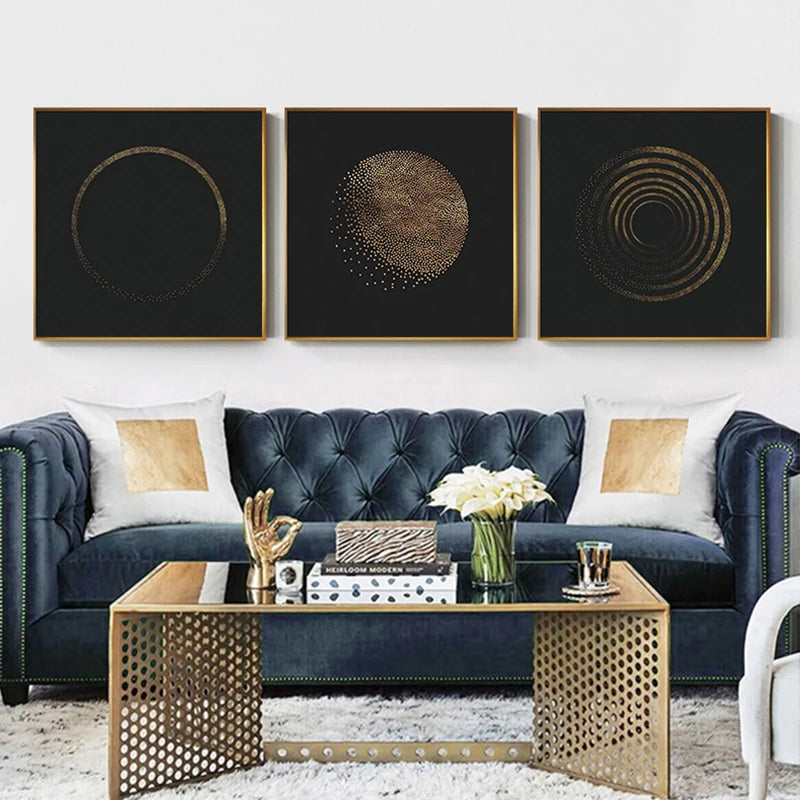 Modern Aesthetics Abstract Black Golden Wall Art Fine Art Canvas Prints Square Format Pictures For Living Room Bedroom Home Office Decor 2025