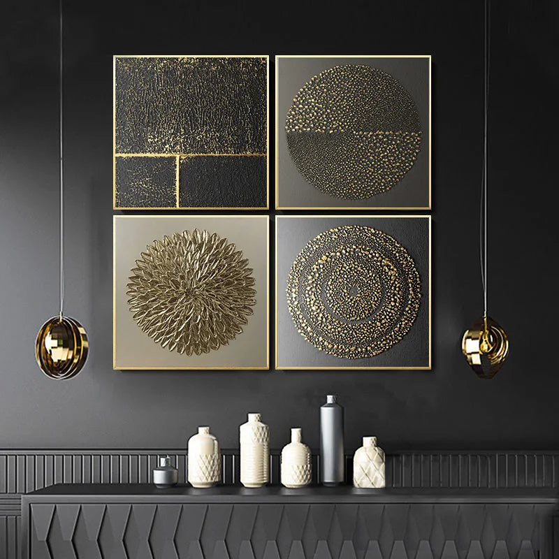 Modern Aesthetics Abstract Black Golden Wall Art Fine Art Canvas Prints Square Format Pictures For Living Room Bedroom Home Office Decor 2025