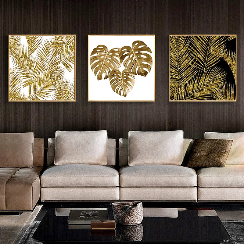 Modern Aesthetics Abstract Black Golden Wall Art Fine Art Canvas Prints Square Format Pictures For Living Room Bedroom Home Office Decor 2025