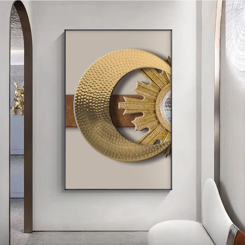 Modern Aesthetics Golden Celestial Geometry Wall Art Fine Art Canvas Prints Pictures For Modern Apartment Living Room Light Luxury Nordic Home Decor 2025