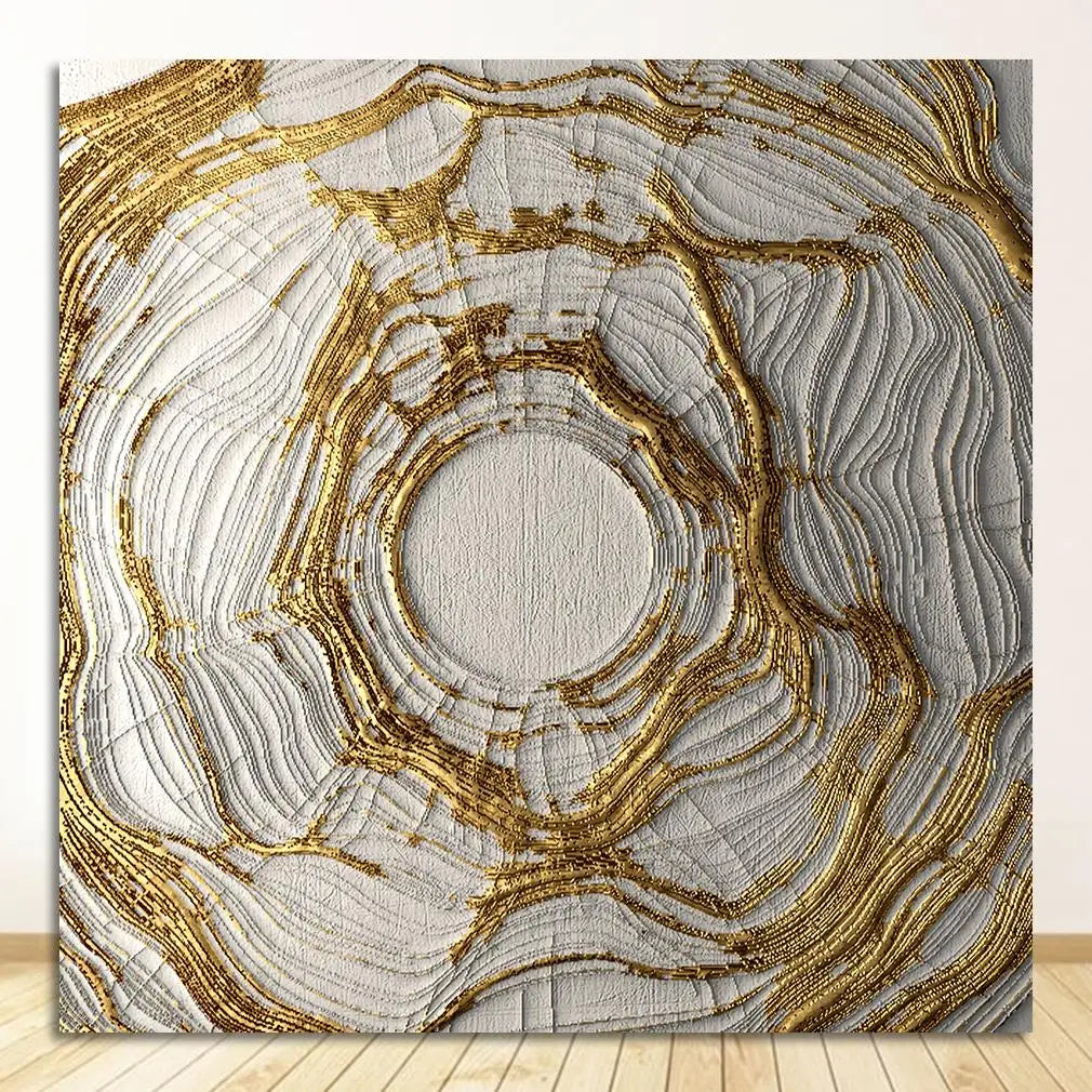 Modern Aesthetics White Golden Abstract Wall Art Fine Art Canvas Prints Square Format Pictures For Living Room Dining Room Light Luxury Home Decor 2025 001