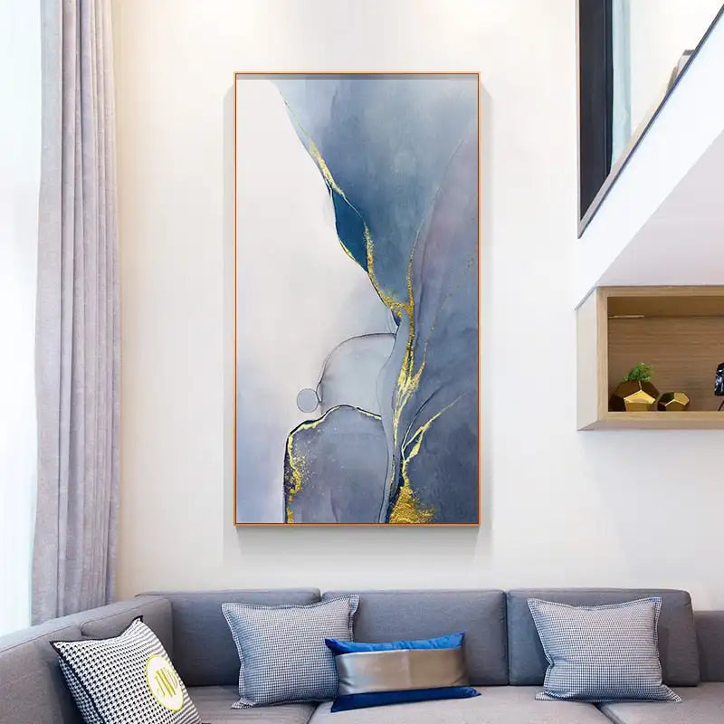 Modern Blue Grey Liquid Marble Print Wall Art Fine Art Canvas Prints Chic Abstract Pictures For Living Room Bedroom Entrance Foyer Wall Decor