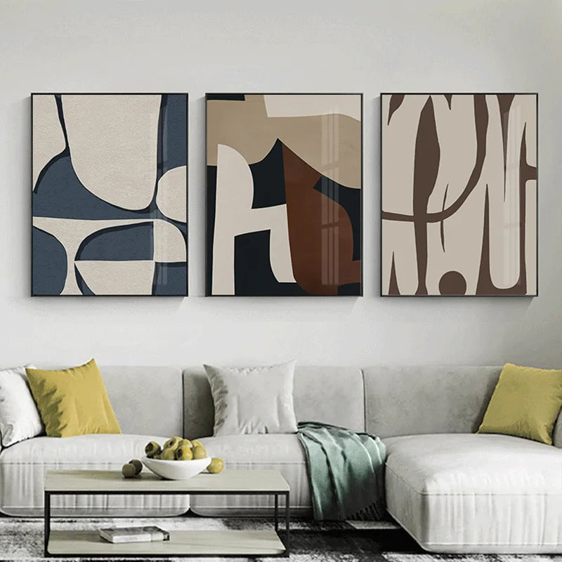 Modern Bold Abstract Curvy Geometric Wall Art Fine Art Canvas Prints Pictures For Urban Apartment Living Room Foyer Art For Contemporary Interiors