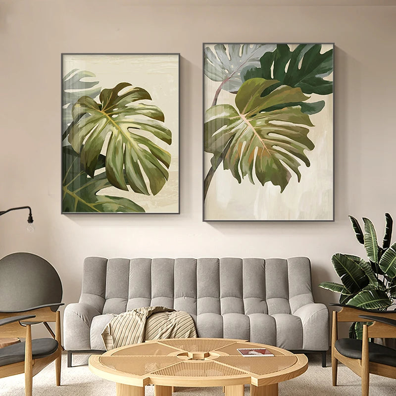 Modern Botanical Green Leaves Monstera Wall Art Fine Art Canvas Print Pictures For Living Room Dining Room Home Office Art For Modern Living 2025