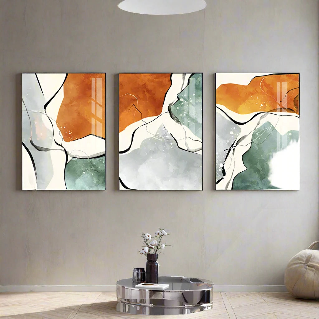 Modern Color Schemes Nordic Abstract Wall Art Fine Art Canvas Prints Gray Orange Green Fluid Dynamic Pictures For Living Room Office Foyer Art Decor