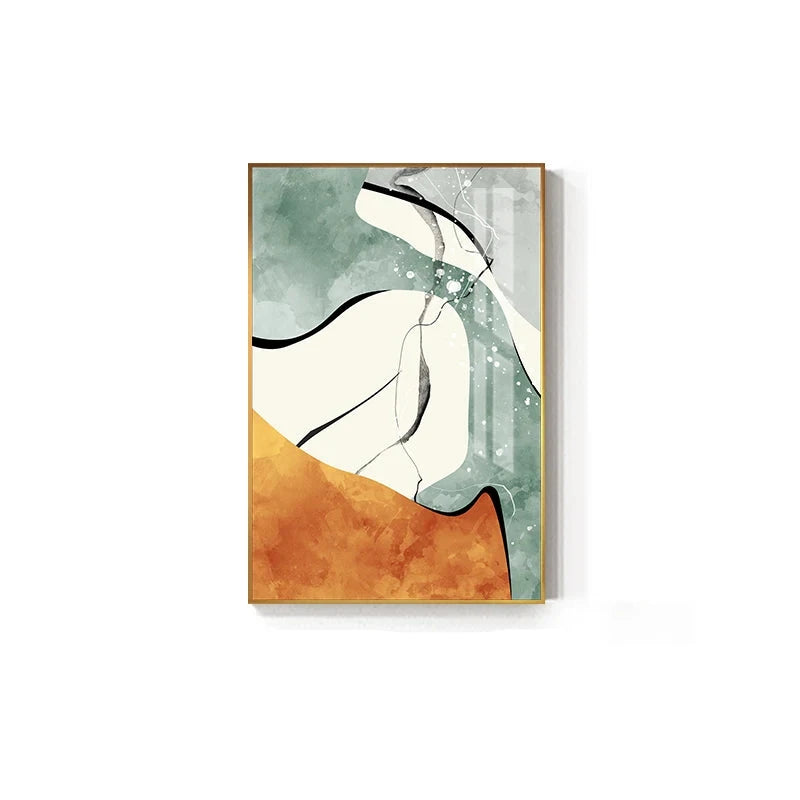 Modern Color Schemes Nordic Abstract Wall Art Fine Art Canvas Prints Gray Orange Green Fluid Dynamic Pictures For Living Room Office Foyer Art Decor