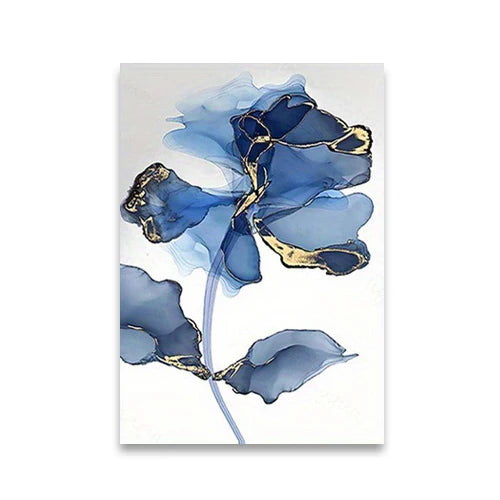 Modern Exotic Liquid Blue Marble Print Floral Wall Art Fine Art Canvas Prints Nordic Abstract Pictures For Living Room Hotel Room Art Decor