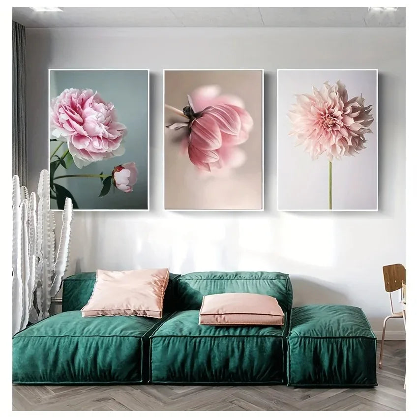 Modern Floral Pink Petal Flowers Wall Art Fine Art Canvas Prints Elegant Botanical Pictures For Living Room Bedroom Hotel Room Art Decor