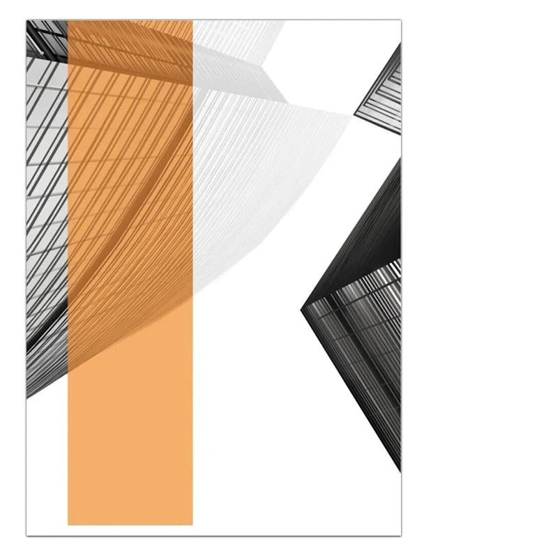 Modern Geometric Architectural Wall Art Fine Art Canvas Prints Black Gray Orange Abstract Pictures For Living Room Studio Home Office Art Decor