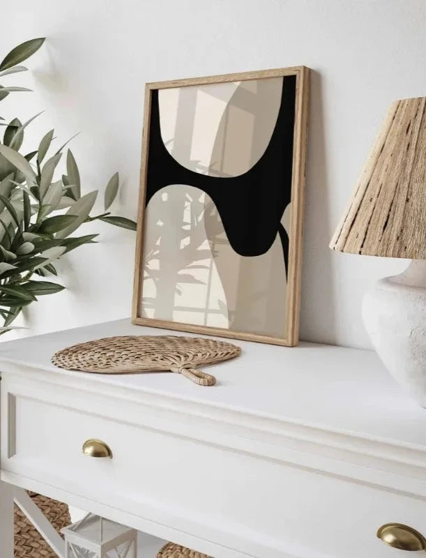 Modern Minimalist Neutral Gallery Wall Art Black and Beige Abstract Art Canvas Painting Nordic Simple Bedroom Frameless Wall Art