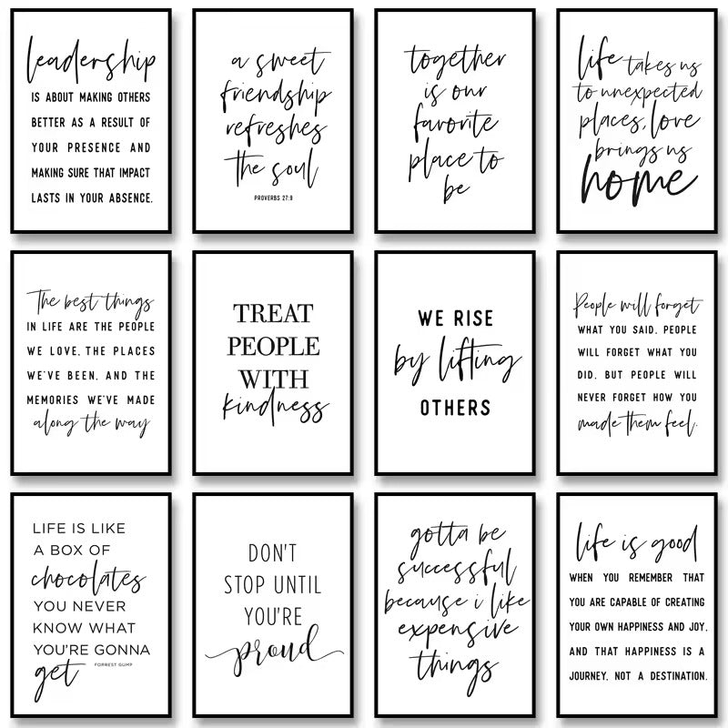 Motivational Quotes Posters Black White Minimalist Wall Art Fine Art Canvas Prints Inspirational Quotations Posters For Living Room Bedroom Home Office Decor