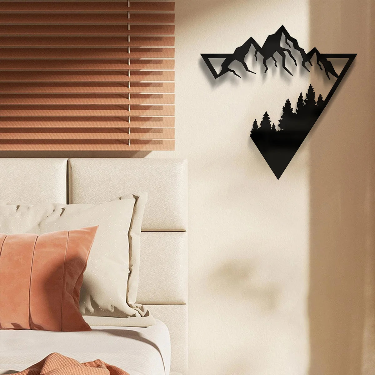 Mountain Forest Silhouette Scene Black Metal Wall Art 3d Iron Crafted Metal Wall Decoration For Living Room Dining Room Creative Nordic Home Decor