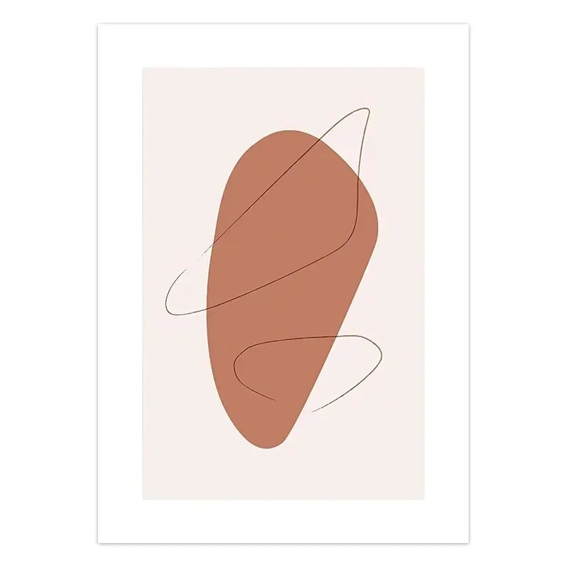 Abstract brown shape with lines on a light pink background