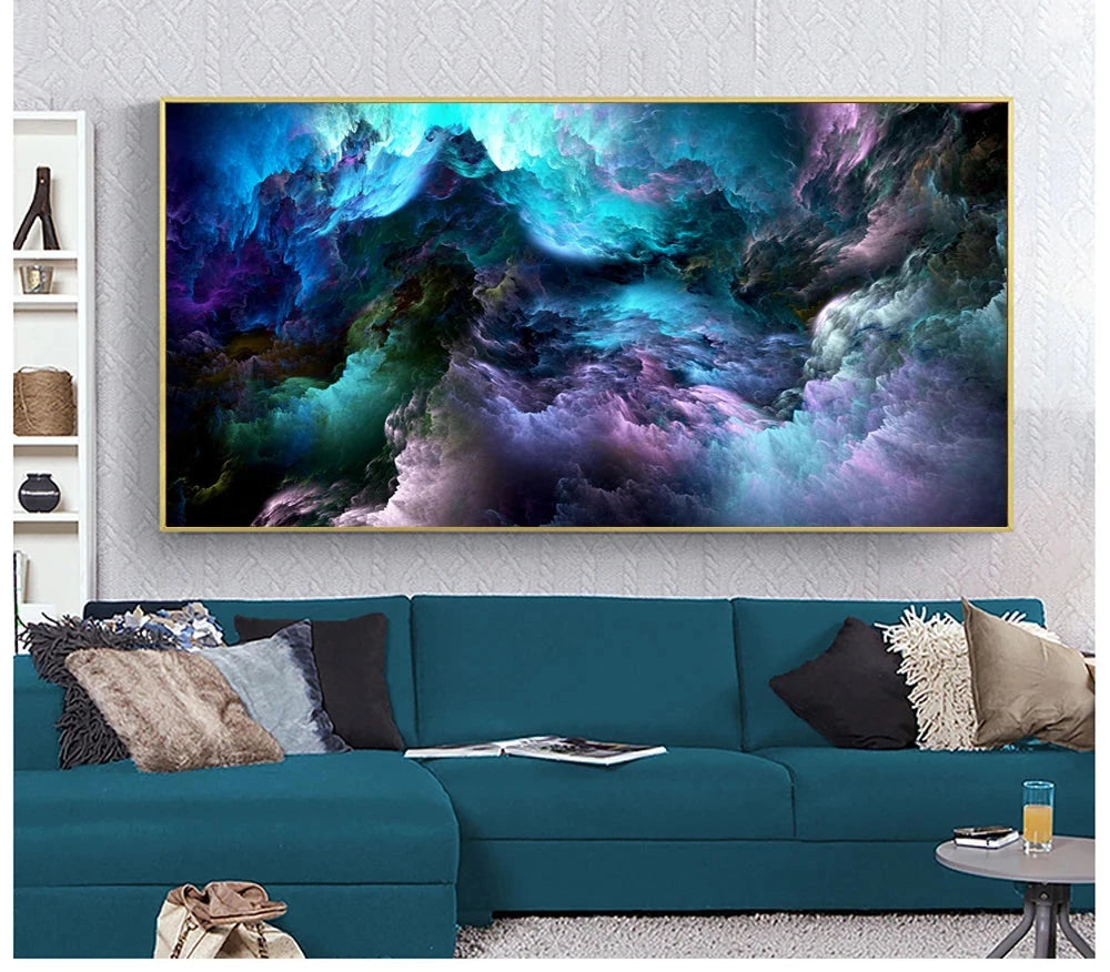 Mysterious Alien Cloud Wall Art Fine Art Canvas Print Vivid Blue Purple Abstract Picture For Living Bedroom Inspirational Home Decor