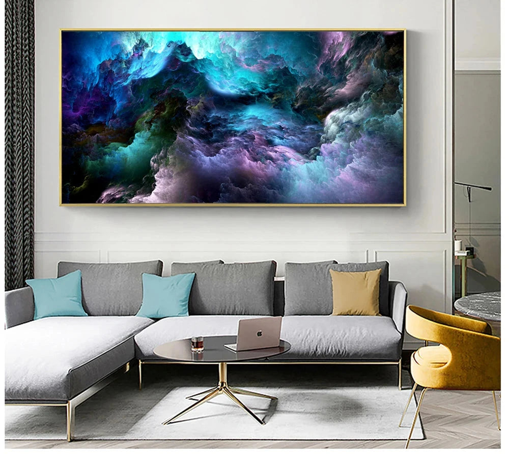 Mysterious Alien Cloud Wall Art Fine Art Canvas Print Vivid Blue Purple Abstract Picture For Living Bedroom Inspirational Home Decor