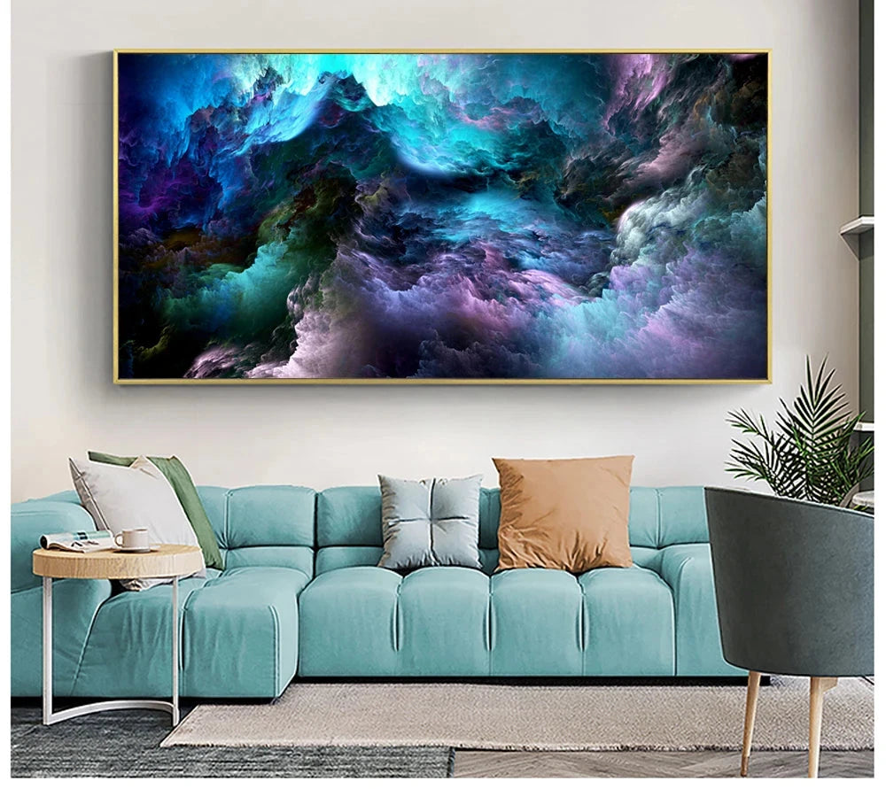 Mysterious Alien Cloud Wall Art Fine Art Canvas Print Vivid Blue Purple Abstract Picture For Living Bedroom Inspirational Home Decor