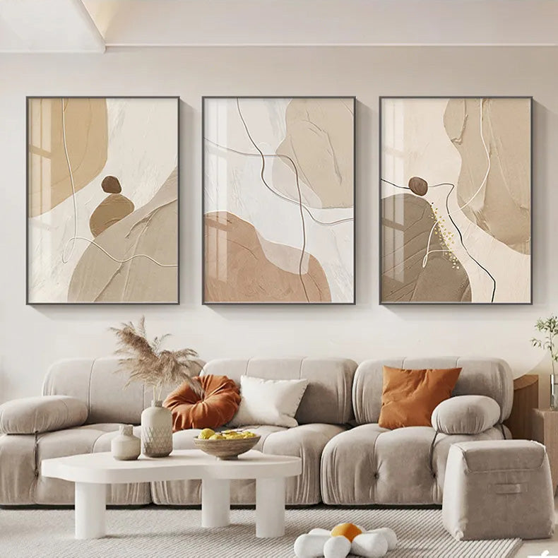 Neutral Colors Line & Curve Wall Art Fine Art Canvas Prints Modern Abstract Pictures For Minimalist Living Room Contemporary Interiors