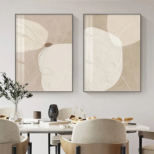 Neutral Colors Line & Curve Wall Art Fine Art Canvas Prints Modern Abstract Pictures For Minimalist Living Room Contemporary Interiors