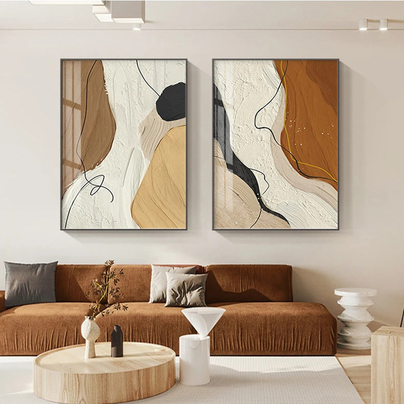 Neutral Colors Nordic Geomorphic Abstract Wall Art Fine Art Canvas Prints Brown Beige Pictures For Modern Loft Apartment Living Room Art Decor
