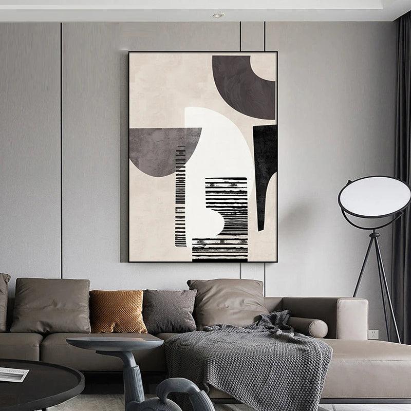 Neutral Black Beige Grey Abstract Geometric Wall Art Fine Art Canvas Prints Pictures For Living Room Bedroom Home Office Art For Modern Living