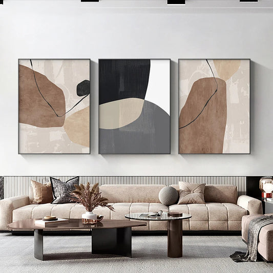 Neutral Tones Brown Beige Scandinavian Abstract Wall Art Fine Art Canvas Prints Pictures For Modern Apartment Bedroom Art For Contemporary Interiors