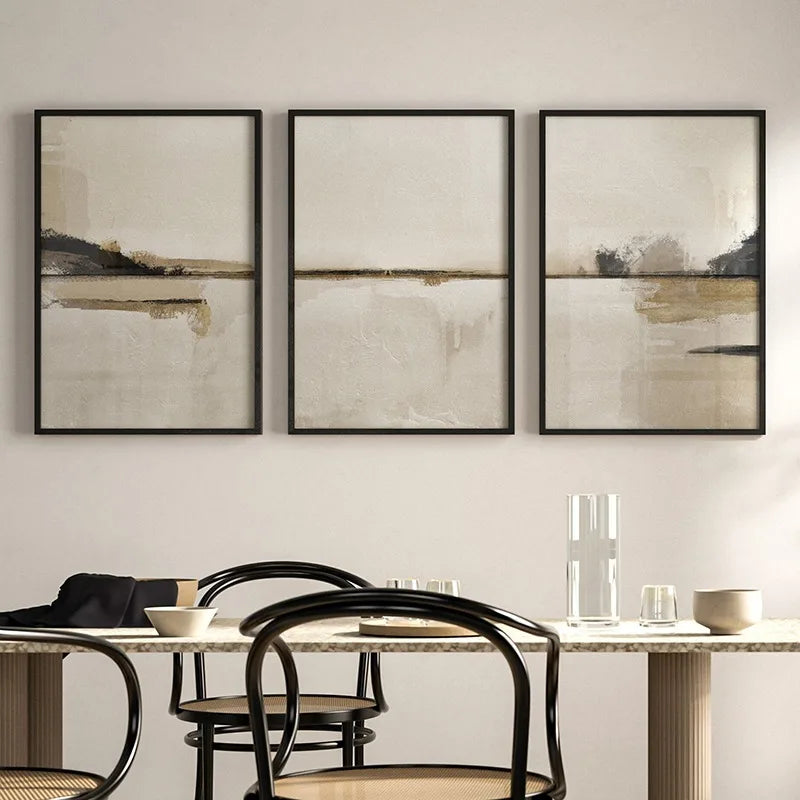 Neutral Tones Minimalist Abstract Landscape Wall Art Fine Art Canvas Prints Beige/Black Pictures For Living Room, Bedroom, Art For Contemporary Interiors