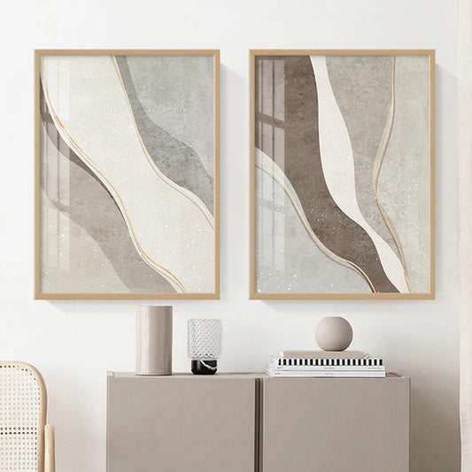 Nordic Abstract Simple Neutral Colors Grey Beige Wall Art Fine Art Canvas Prints Pictures For Modern Apartment Living Room Bedroom Home Office Art Decor