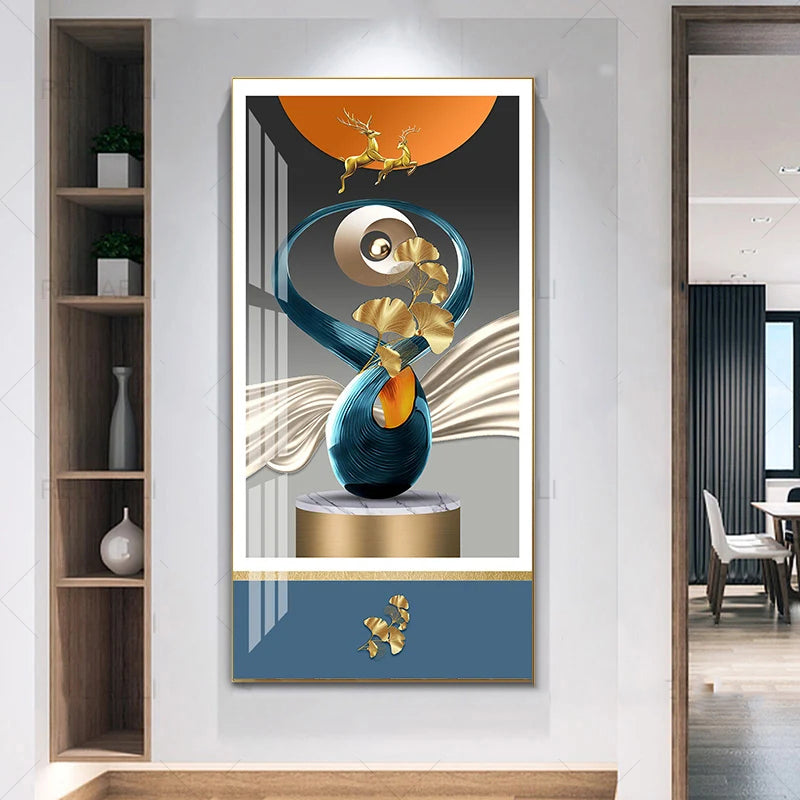 Nordic Celestial Harmony Wall Art Fine Art Canvas Prints Light Luxury Abstract Auspicious Pictures For Modern Apartment Living Room Foyer Art Decor