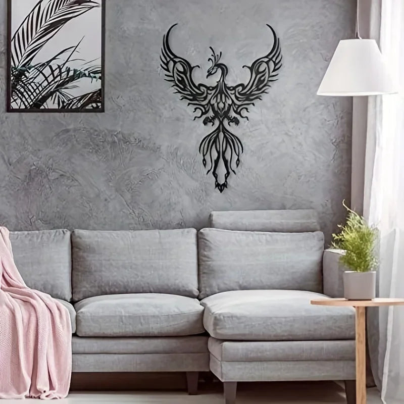 Nordic Fire Phoenix 3d Iron Crafted Black Metal Wall Mounted Art Decoration - Creative Wall Decor For Modern Apartment Living Room Bedroom Dining Room Home Decor