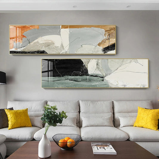 Nordic Geomorphic Abstract Wide Format Wall Art Fine Art Canvas Prints Modern Pictures For Above The Bed Contemporary Living Room Art For Above The Sofa
