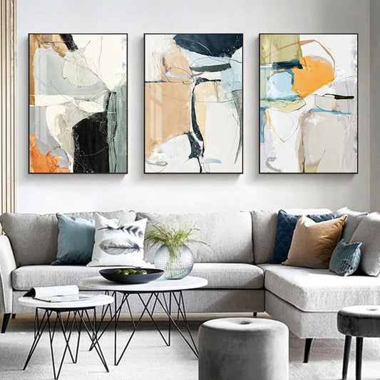 Nordic Geomorphic Color Chaos Abstract Wall Art Fine Art Canvas Prints Pictures For Modern Apartment Living Room Contemporary Home Decor