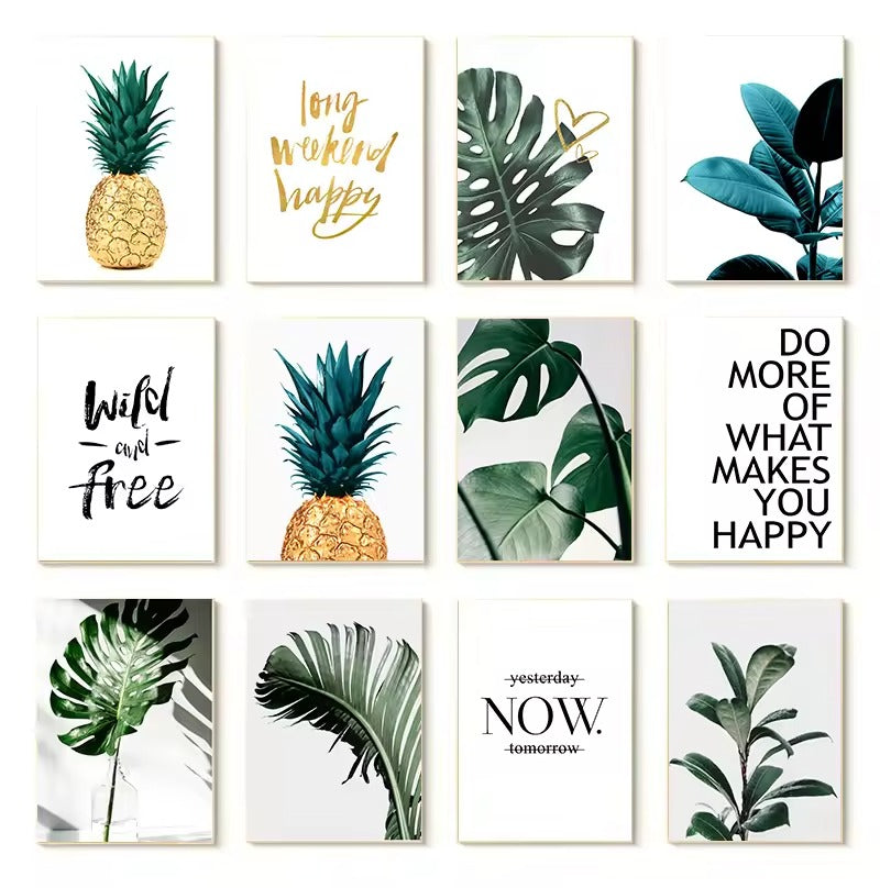 monstera plant quotes Inspirational Quotes Posters Golden Pineapple Green Leaf Monstera Wall – NordicWallArt.com
