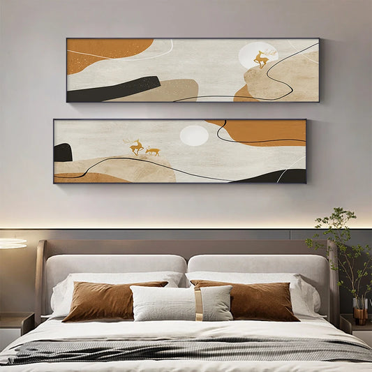 Nordic Golden Deer Landscape Abstract Wide Format Wall Art Fine Art Canvas Prints Pictures Above The So fa Art For Above The Bed 2025 001