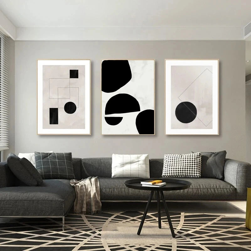 Nordic Minimalist Geometric Abstract Wall Art Fine Art Canvas Prints Beige Black Abstract Pictures For Modern Apartment Home Decor