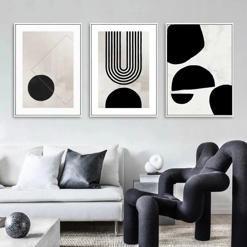 Nordic Minimalist Geometric Abstract Wall Art Fine Art Canvas Prints Beige Black Abstract Pictures For Modern Apartment Home Decor