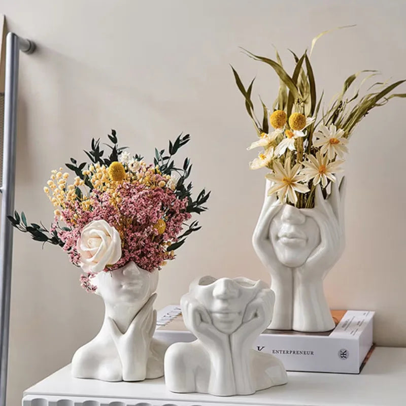 Nordic Serenity Head Vases - Elegant Ceramic Sculptured Plant Pots for Modern Scandinavian Home Decor