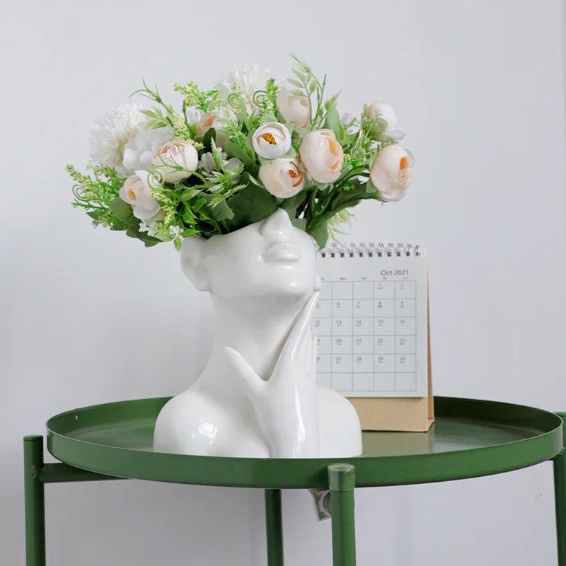 Nordic Serenity Head Vases - Elegant Ceramic Sculptured Plant Pots for Modern Scandinavian Home Decor