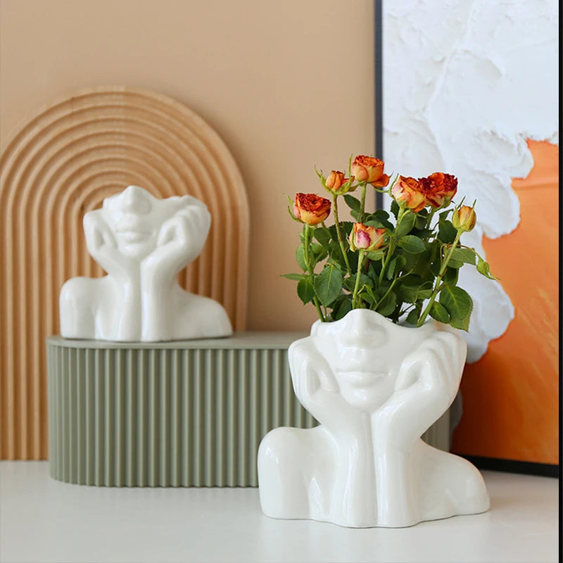 Nordic Serenity Head Vases - Elegant Ceramic Sculptured Plant Pots for Modern Scandinavian Home Decor