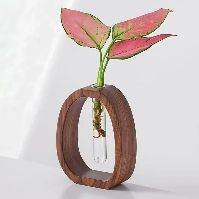 Nordic Wooden Frame Vase With Clear Glass Tube For Minimalist Floral Arrangements Modern Scandinavian Home Decor