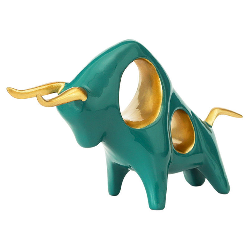 Ornamental Abstract Horned Bull Sculptured Cattle Gold White Jade Handicraft Sculpture Ornaments For Coffee Table Nordic Home Decor