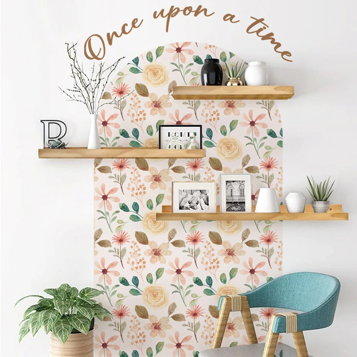 Once Upon A Time Boho Rose Floral Wall Mural – Self Adhesive PVC Wall Decal for Serene Living Spaces Modern Creative DIY Home Decor