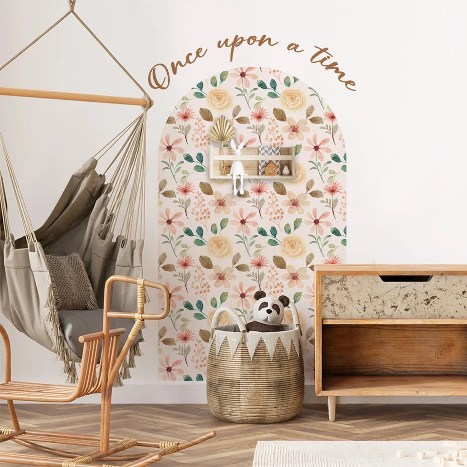 Once Upon A Time Boho Rose Floral Wall Mural – Self Adhesive PVC Wall Decal for Serene Living Spaces Modern Creative DIY Home Decor