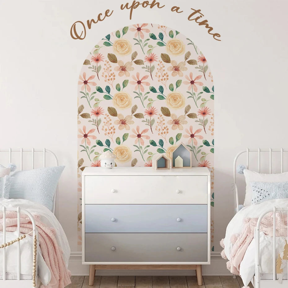 Once Upon A Time Boho Rose Floral Wall Mural – Self Adhesive PVC Wall Decal for Serene Living Spaces Modern Creative DIY Home Decor
