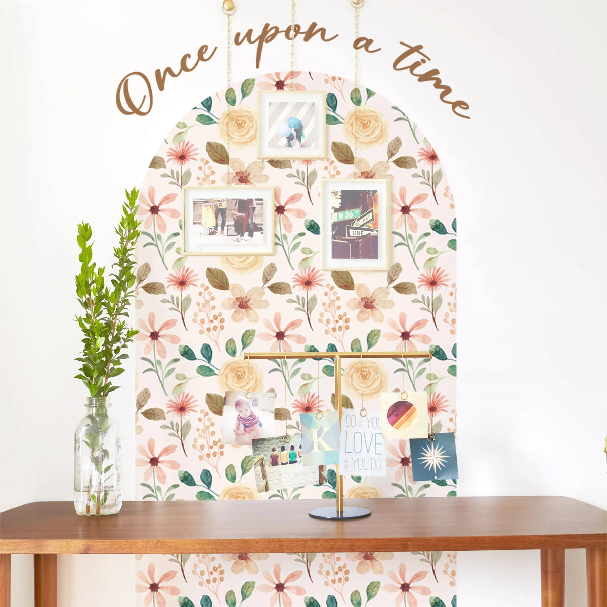 Once Upon A Time Boho Rose Floral Wall Mural – Self Adhesive PVC Wall Decal for Serene Living Spaces Modern Creative DIY Home Decor