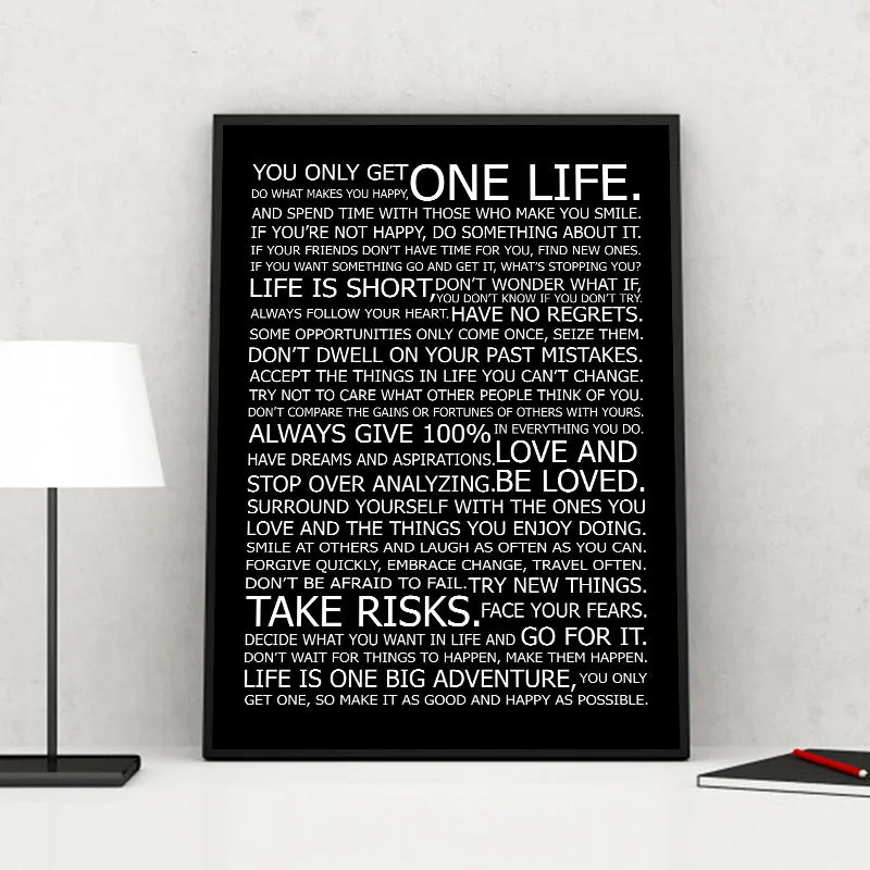 One Life Inspirational Motivational Quotes Poster Black White Wall Art Fine Art Canvas Prints Daily Mantra Picture For Living Bedroom Study Room Home Office Art Decor 2025 002