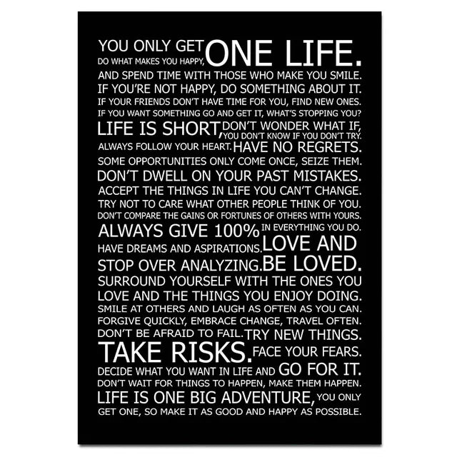 One Life Inspirational Motivational Quotes Poster Black White Wall Art Fine Art Canvas Prints Daily Mantra Picture For Living Bedroom Study Room Home Office Art Decor 2025 002