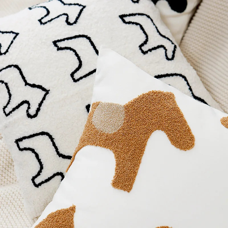 Plush Embroidered Nordic Cushion Covers Modern Simple Woven Cute Animal Design Throw Pillow Cover For 45x45cm Sofa Cushions